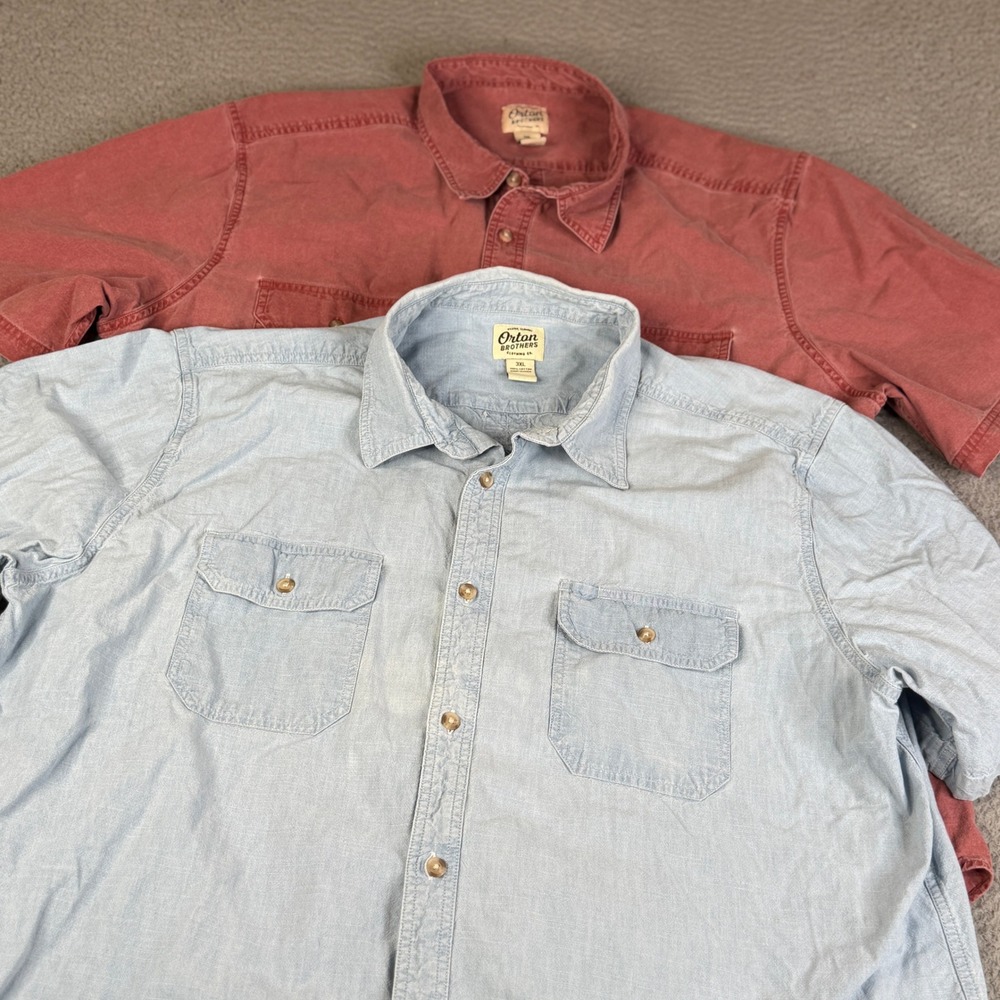 Lot of 2 Orton Brothers Shirts Men 3XL Blue Red Short Sleeve Button Down Cotton